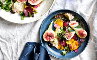 Lemon-scented labneh with fig and beetroot