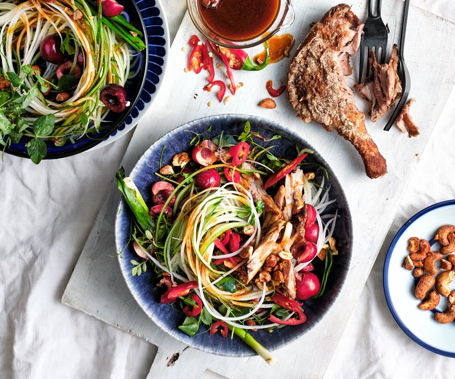 **[Cherry and Chinese spiced duck salad](https://www.gourmettraveller.com.au/recipes/browse-all/cherry-and-chinese-spiced-duck-salad-20750|target="_blank"|rel="nofollow")**