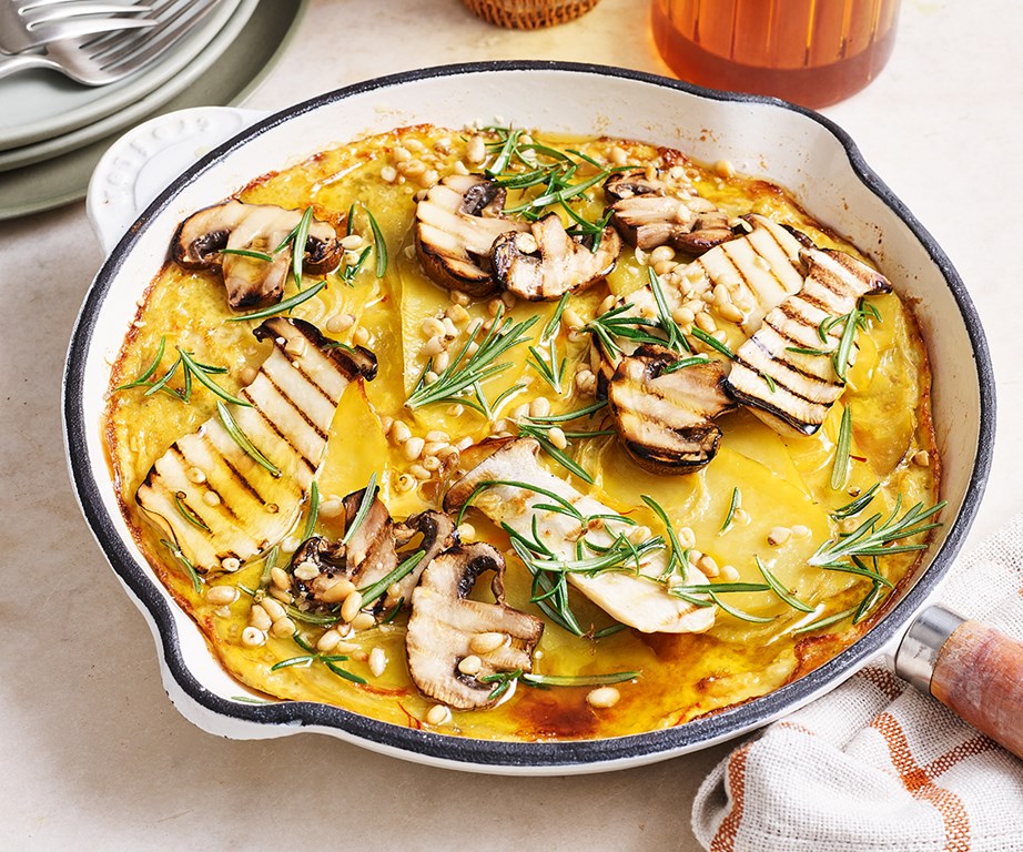 **[Potato tortilla with marinated mushrooms](https://www.gourmettraveller.com.au/recipes/fast-recipes/potato-tortilla-with-marinated-mushrooms-20821|target="_blank"|rel="nofollow")**