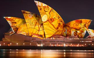 Light projections by Australian artist John Olsen on the Sydney Opera House sails