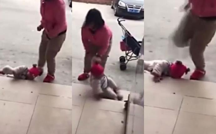 Horrific footage emerges of woman abusing and kicking her toddler girl