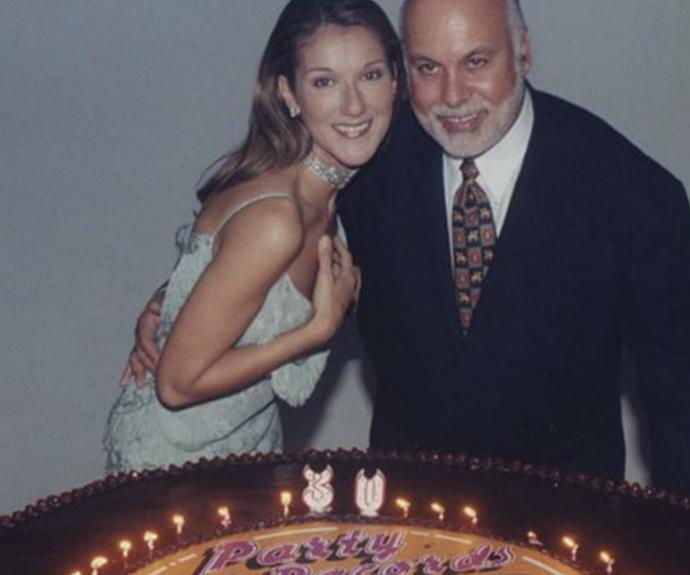 Celine is pictured here with her late husband, Rene Angelil, on her 30th birthday.