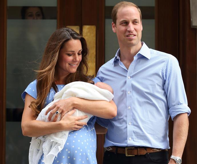 Kate, pictured on the steps of St Mary's Hospital with George in 2013, will welcome her third child next March.