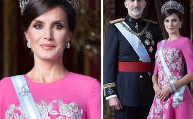 The Spanish royals (AKA the world's most glamorous royal family) pose for dazzling new portraits - and Letizia is wearing a bright pink dress!