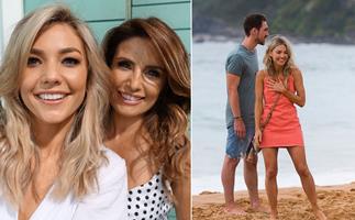 Sam Frost appears jovial on the Home and Away set despite the surrounding controversy regarding her unvaccinated status