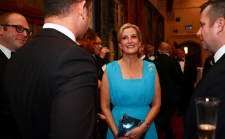 In a sea of black, Sophie, Countess of Wessex's bright blue dress stood out from the crowd at her latest royal event