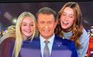 Jessica Rowe is the picture of a proud mum as her daughters join their dad Peter Overton at work
