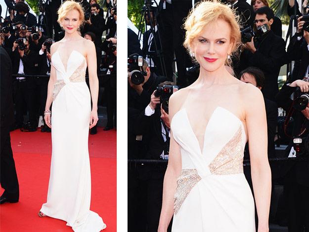 Giorgio Armani custom made bustier white silk cady gown at Cannes in 2013.