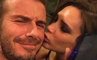 Victoria Beckham smooches David Beckham as he launches his whisky line