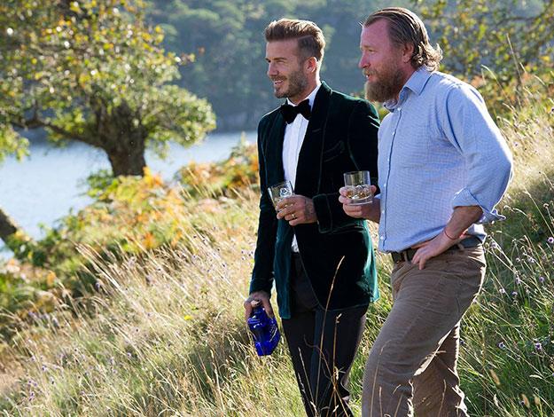 David Beckham and famous director Guy Ritchie (aka Madonna’s former husband) on set in Scotland filming an ad for the Scottish liquor label.