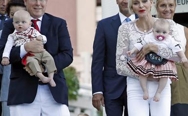 It's a family picnic! Princess Charlene, Prince Albert and twins Jacques and Gabriella step out