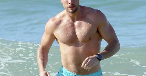 The Bachelor Sam Wood shirtless at the beach 