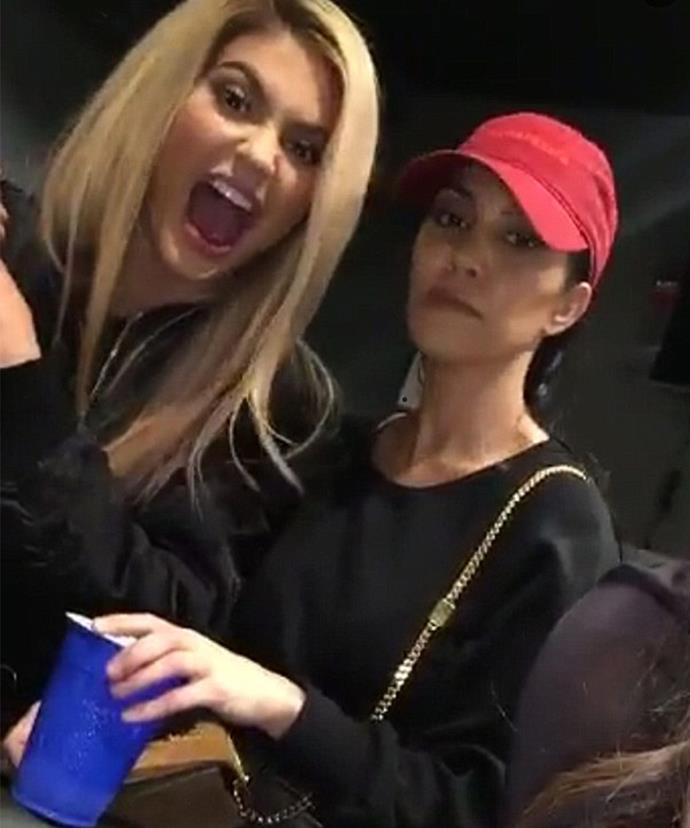 His biggest fan? Kourt with her younger sister Kylie Jenner at the March 24 *Purpose* concert.