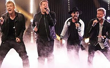 James Corden performs in a Backstreet Boys reunion
