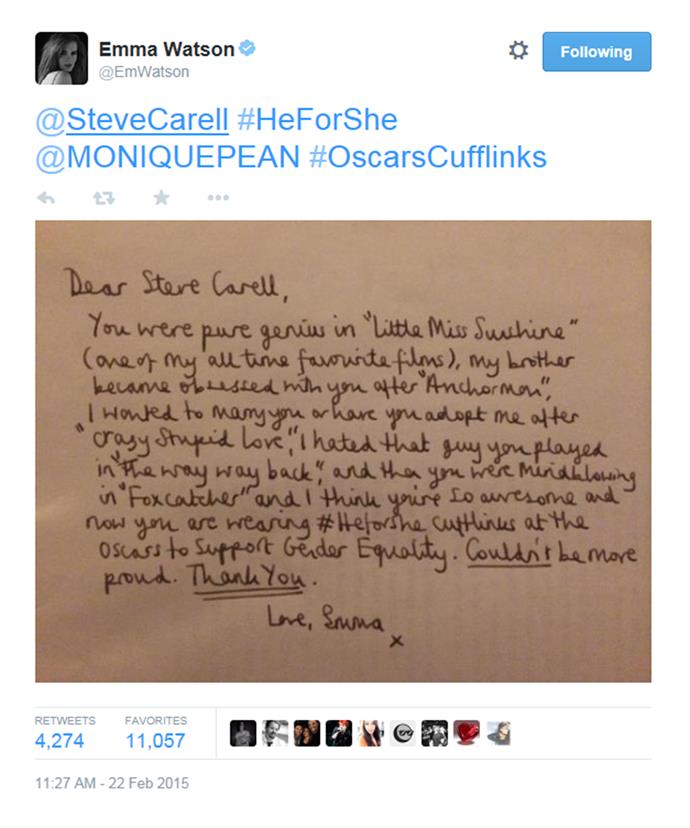 Emma Watson's tweet for Steve Carell