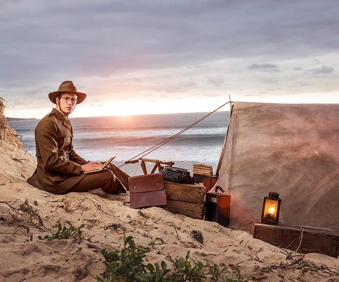 "The transformation he underwent, from official correspondent to chief critic of the military operation, was quite staggering," says Joel Jackson who plays 'Bean' in *Deadline: Gallipoli*, "As he watched men dying around him, he became infuriated by the futility of it. He left Australia a journalist and came home as a crusader for these lost and wounded men."