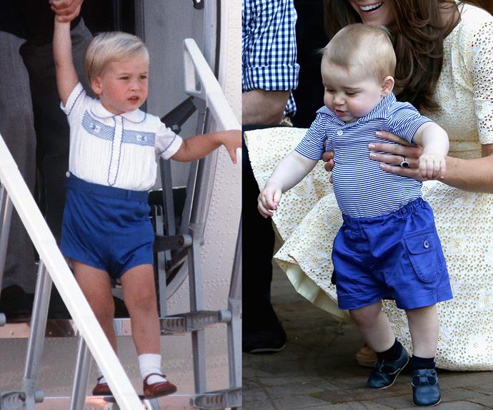 On their first royal visits, both William and George wore blue shorts with their buckled shoes.