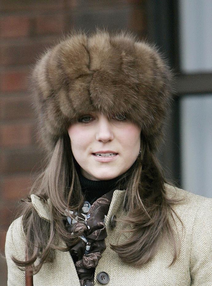 Attending the races in a Russian style fur hat in Cheltenham in 2006.
