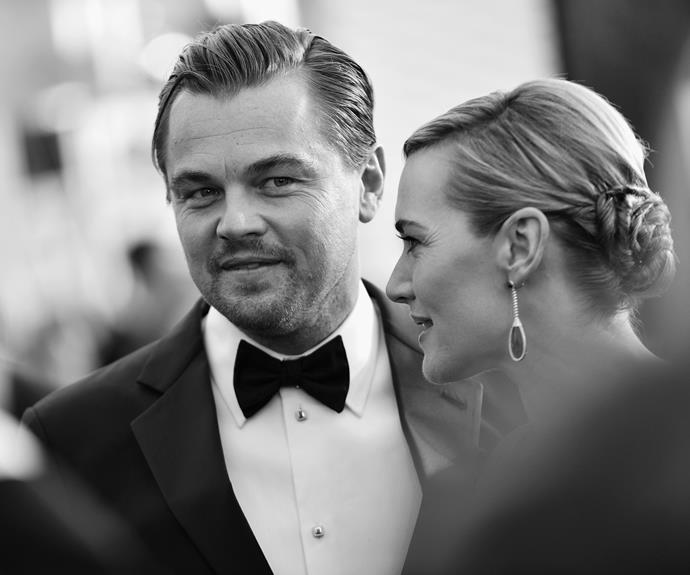 Kate Winslet and Leonardo Di Caprio walk the red carpet together at the SAG Awards on Saturday night.
