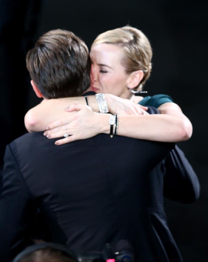 Leo walks straight to Kate as she congratulates him on his win for The Revenant at the SAG awards.