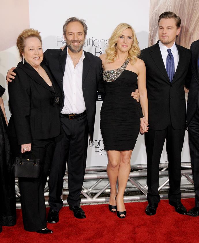 The pair turn out holding halds for the LA premiere of *Revolutionary Road* at the Mann Village Theater on December 15, 2008 in Westwood with co-star Kathy Bates and the film's director - also Kate's husband at the time - Sam Mendes.