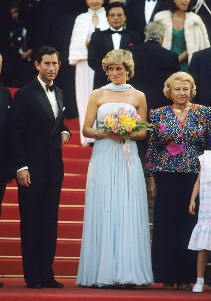 The Princess of Wales and Prince Charles at the Cannes film festival in 1987.