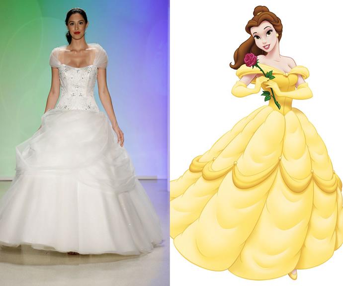 Belle of Beauty and the Beast inspired this off the shoulder creation.