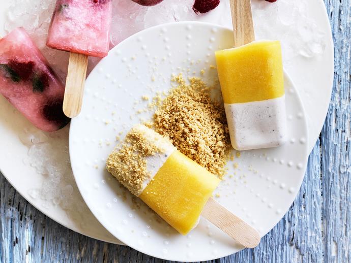 These [coconut and mango ice blocks](http://www.foodtolove.com.au/recipes/coconut-and-mango-ice-blocks-with-biscuit-sand-27223|target="_blank"|rel=”nofollow”) are sweet for your tastebuds *and* your skin.