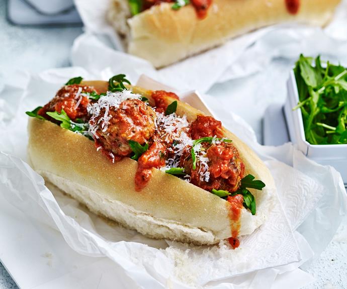 Saucy [meatballs subs](https://www.womensweeklyfood.com.au/recipes/meatball-sub-recipe-30922|target="_blank") served with leafy greens in soft bread rolls are just the thing for getting you through to the afternoon.