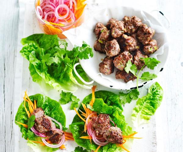 **[Vietnamese meatball and lettuce wrap](https://www.womensweeklyfood.com.au/recipes/vietnamese-meatball-and-lettuce-wrap-31290|target="_blank")**

Vietnamese banh mi flavours meets san choy bau. The juicy beef combined with pickled carrot and coriander makes for a flavoursome low carb meal.