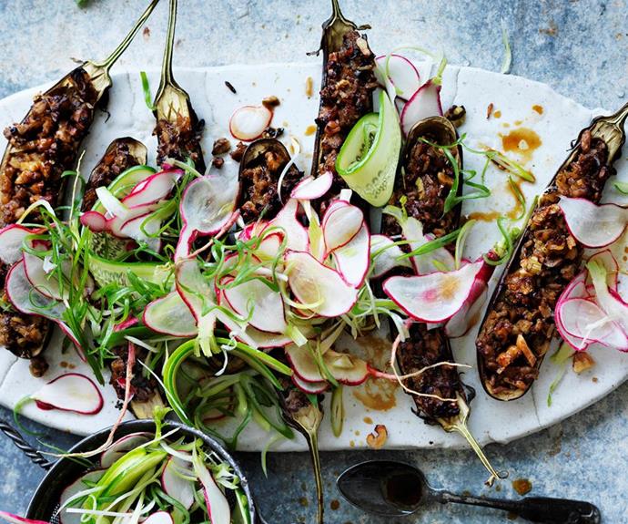 **[Walnut and miso filled eggplant with radish salad](https://www.womensweeklyfood.com.au/recipes/walnut-and-miso-filled-eggplant-with-radish-salad-29487|target="_blank")** Nourish yourself with this wholesome and delicious walnut and miso filled eggplant with radish salad. A perfectly balanced vegetarian dish full of goodness.