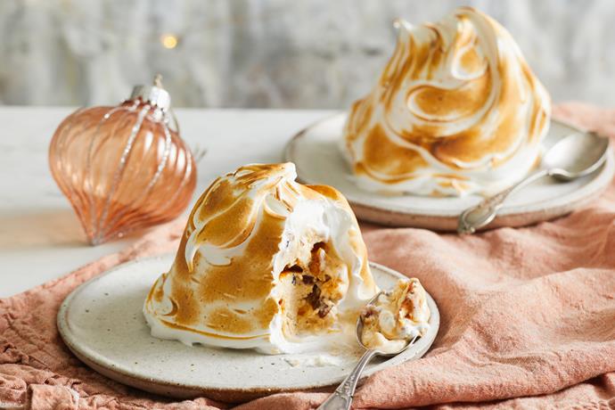 **[Fruit mix ice-cream bombs](https://www.sunbeamfoods.com.au/fruit-mince-ice-cream-bombs/|target="_blank"|rel="nofollow")**
<br><br>
Despite their beautiful appearance, these meringue-topped spectacles are more than just looks. Packed with a sherry, almond and dried fruit-infused ice-cream filling, they will delight Christmas lunch guests with their festive flavours.