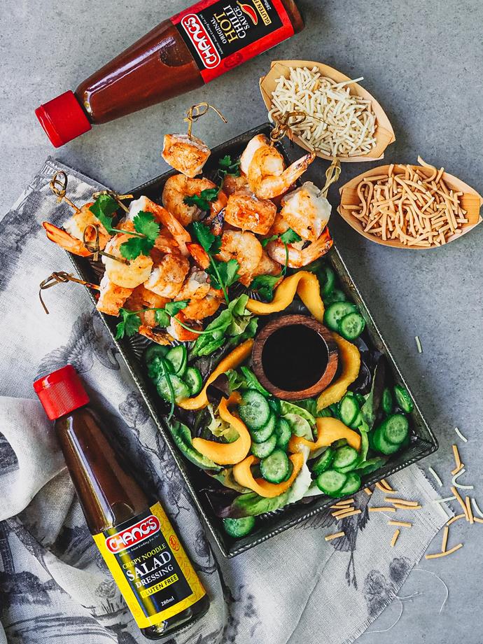 **[Hot chilli seafood skewers](https://www.changs.com/recipes/Hot-Chilli-Seafood-Skewers/|target="_blank"|rel="nofollow")** <br><br>
Perfect for an Australian summer Christmas, this recipe works best with refreshing mango and cucumber, as well as Chang's fried noodles and hot sauce. A party-starter no one will be able to resist.