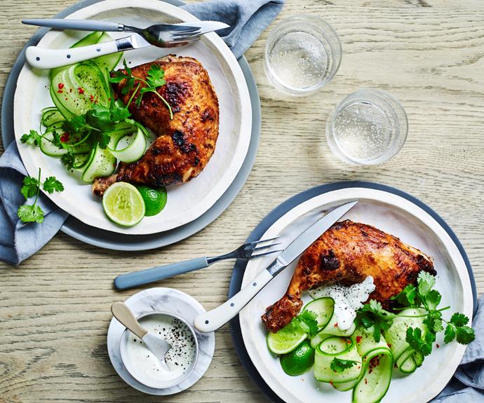 **[Tandoori chicken with cucumber salad](https://www.womensweeklyfood.com.au/recipes/tandoori-chicken-with-cucumber-salad-20978|target="_blank")**

Marinated with Indian spices and yogurt then char-grilled for a that authentic tandoori flavour. Paired with a fresh cucumber salad for a tasty meal.