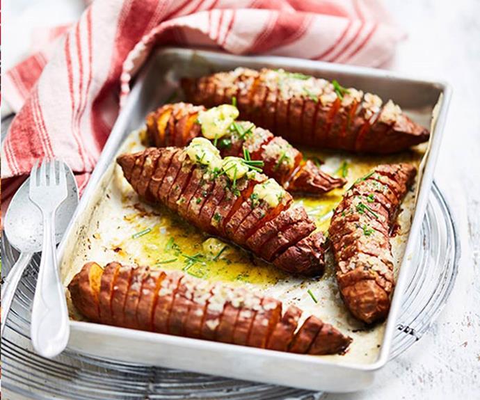 **[Spiced sweet potatoes with whipped chive butter](https://www.womensweeklyfood.com.au/recipes/spiced-sweet-potatoes-with-whipped-chive-butter-31428|target="_blank"|rel="nofollow")**


If you want to impress your guests, this lavish side dish of baked sweet potato will do the trick. Seasoned with garlic, cinnamon and chive butter, these sweet potatoes are oozing with flavour. 

Don't let the mess of whipped chive butter put you off; it's an easy and efficient clean up when you have Somat's [Excellence 4 in 1 Gel Caps](https://www.somatdishwashing.com.au/en/home/products/cleaners/excellence-4in1-caps.cky.html|target="_blank"|rel="nofollow") and [Excellence Duo Power Gel](https://www.somatdishwashing.com.au/en/home/products/cleaners/duo-power-gel.cky.html|target="_blank"|rel="nofollow"). Simply stack your tableware and cutlery in the dishwasher, and Somat's dishwashing products will deliver an excellent clean even in eco-friendly cycles to save water and energy.