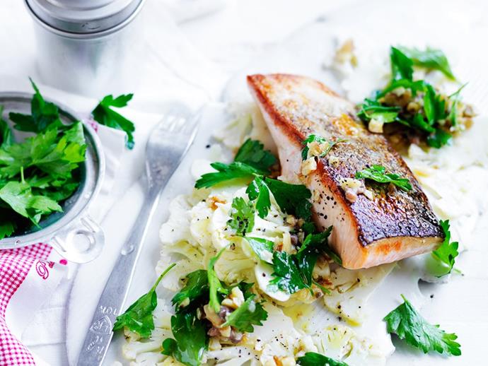 **[Salmon with shaved cauliflower salad](https://www.womensweeklyfood.com.au/recipes/salmon-with-shaved-cauliflower-salad-28874|target="_blank")**

Along with being protein-rich, fresh salmon is also packed with potassium and other nutrients such as iron and vitamin D. When paired with shaved cauliflower, roasted walnuts and parsley, this seafood wonder becomes a quick and easy salad dish. 

