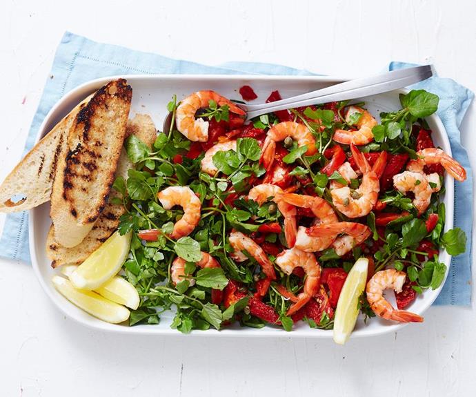 **[Mediterranean prawn salad](https://www.womensweeklyfood.com.au/recipes/mediterranean-prawn-salad-1889|target="_blank")**

This refreshing seafood salad is the perfect side for summer entertaining. With roasted capsicum, sun-dried tomatoes and a light lemon dressing, it's a visual delight that tastes like a Mediterranean holiday. Plus, grilled prawns are an excellent source of protein to keep you feeling fuller for longer.