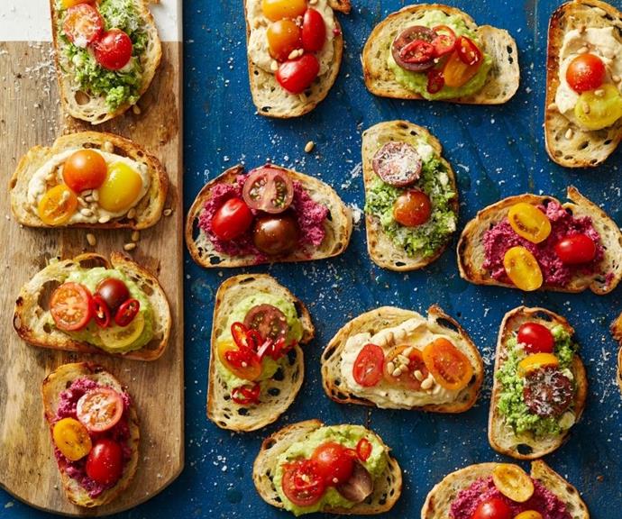 [Tomato crostinis](https://www.perfection.com.au/recipes/medley-tomato-crostini?hsLang=en-au|target="_blank"|rel="nofollow") 

Whether you're after a crowd-pleasing party appetiser or a filling and flavoursome brunch, these crunchy crostinis are sure to delight. Showcasing the variety of Mix-a-Mato® tomatoes, you can mix and match flavours with four recipe options: avocado, lemon hummus, beetroot and broad bean.