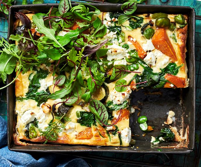 Roasted pumpkin spinach and feta slice