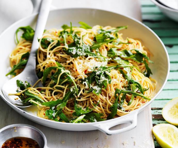 **[Rocket, chilli and lemon spaghetti](https://www.womensweeklyfood.com.au/recipes/rocket-chilli-and-lemon-spaghetti-12381|target="_blank")**
Fresh, peppery, and full of flavour! When cooking dinner on a cold winter night, a big bowl of pasta is always a good idea. Strip everything back to basics with this simple spaghetti — where lemon-infused oil adds unexpected zest. 