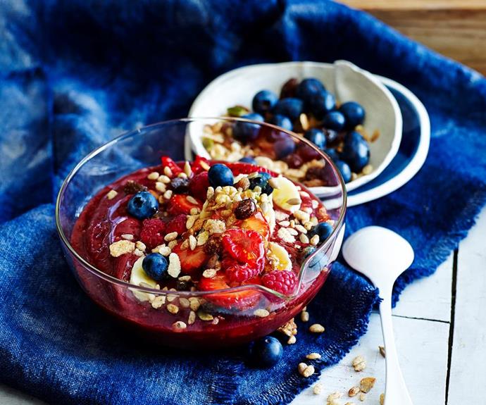**[Acai bowl](https://www.womensweeklyfood.com.au/recipes/acai-breakfast-bowl-28544|target="_blank")**
This beloved café favourite doesn't take long to make at home — 10 minutes, to be exact. Acai berries also boast high levels of antioxidants and essential vitamins and minerals, which improve cardiovascular health. To hit your whole grains target, the bowl is topped with toasted muesli comprising rolled oats, grains, nuts, and seeds.