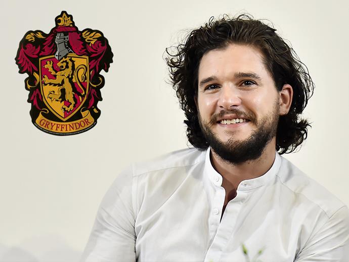 **Kit Harington:** When asked whether he had any secret passions, Kit declared that he was a massive fan of *Harry Potter*. As for his house of choice, [Kit said](https://www.thecut.com/2017/09/kit-harington-d-and-g-the-one-interview-on-jon-snow-man-bun.html), "Gryffindor, obviously. No one wants to be Hufflepuff, Ravenclaw is boring, Slytherin is full of psychos, as people know." Clearly he does know something, that Jon Snow.