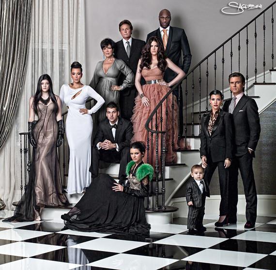 Glammer than ever, the whole squad (plus Lamar, Scott and baby Mason) brought the drama on the staircase of Momma Kris' home. Don't all regular families whack on a ball down and drape themselves across the stairs?