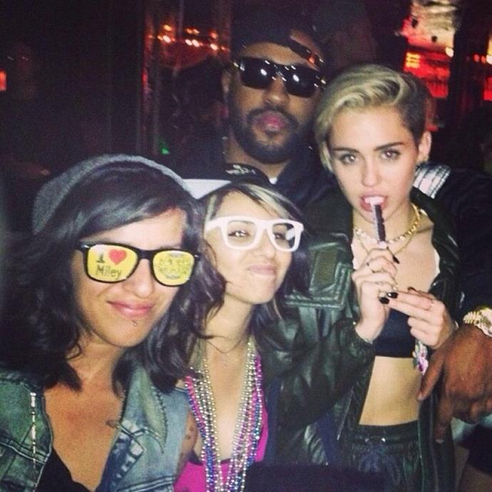 Miley Cyrus famously chose a BDSM theme for her party, wearing a minimalist black co-ord and a leather jacket.