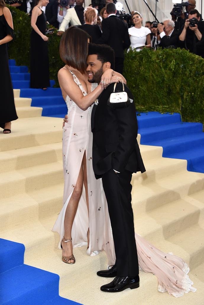 Selena Gomez, in Coach, and The Weeknd.