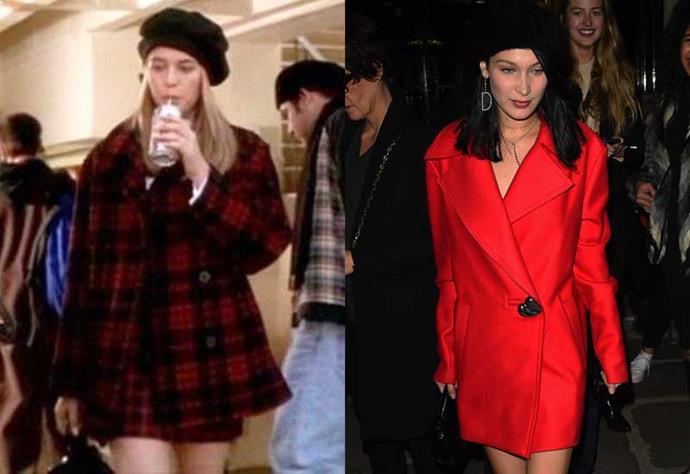 Last but not least, here she is wearing a black beret with a red coat dress, just like Cher.