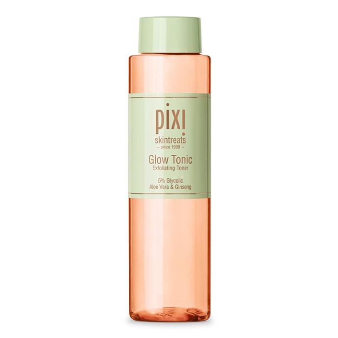 **Pixi Glow Tonic, $45 at [Sephora](https://www.sephora.com.au/products/pixi-glow-tonic/v/250-ml|target="_blank").**
<br><br>
**Why it's good:** When Pixi Glow Tonic first came on the scene in the UK and the US, it was a sell-out. Why? It gently exfoliates (*thank-you, glycolic acid!*), it tones (*thank-you, witch hazel!*) and it soothes (*thank-you, aloe vera!*). Overall, it will calm and decongest acne-riddled skin.