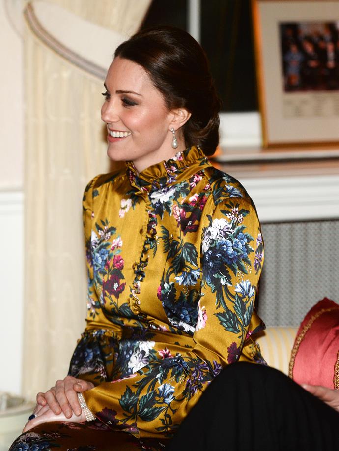 Pregnant Kate Middleton wears this divine $3,400 Erdem dress for dinner with Prince William and the Swedish royal family.