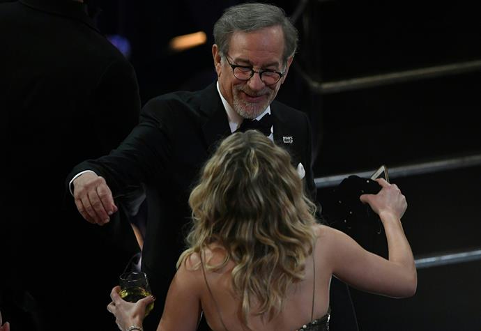 Jennifer Lawrence and Steven Spielberg at the 2018 Oscars.