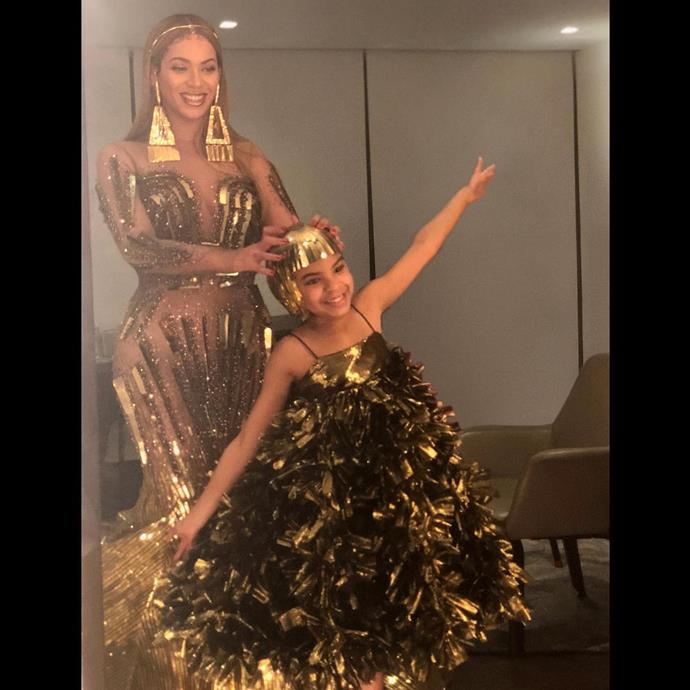 Beyoncé And Blue Ivy go for gold at the WACO Wearable Art Gala in March, 2018.